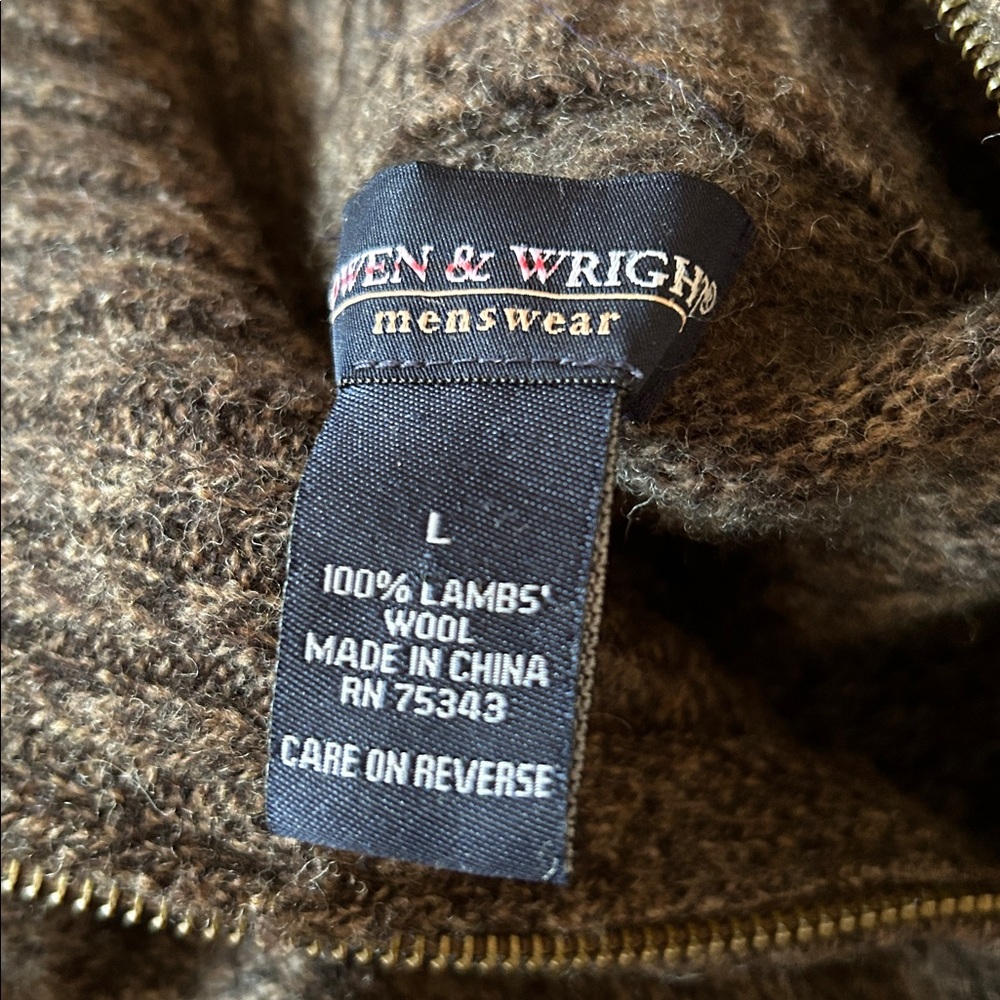 Bowen and Wright Men’s 100%Lamb’s Wool 1/4 Zip Brown Nordic Pullover Sweater Lrg - Picture 10 of 13